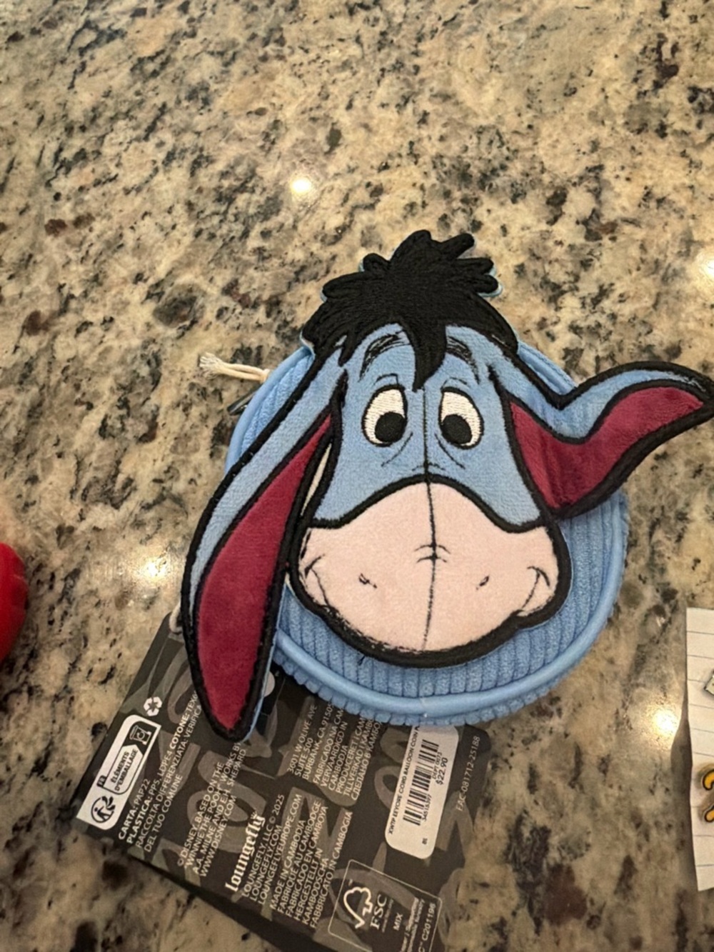 NWT Disney Loungefly Blue EEYORE, Winnie the Pooh Balloon Corduroy Coin Purse